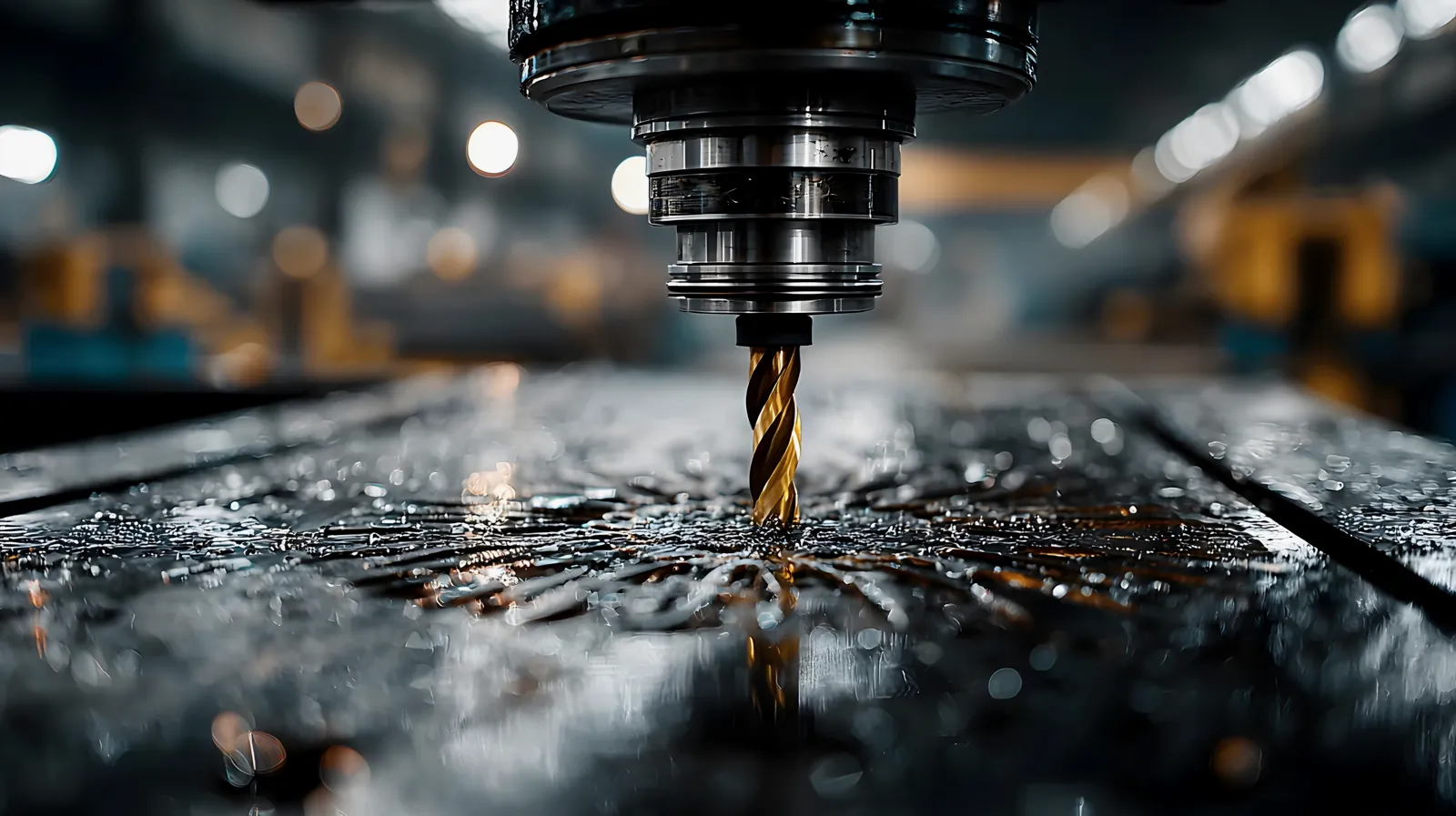 CNC-Maschine bohrt Metall in einer Werkhalle